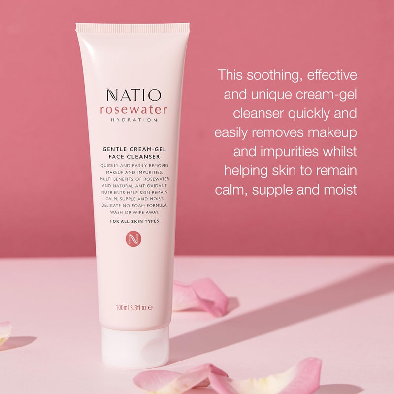Natio Australia Rosewater Hydration Gentle Cream-Gel Face Cleanser, 3.3 oz - Facial Cleanser with Rosewater - Travel Size Face Wash for All Skin Types - Image 2