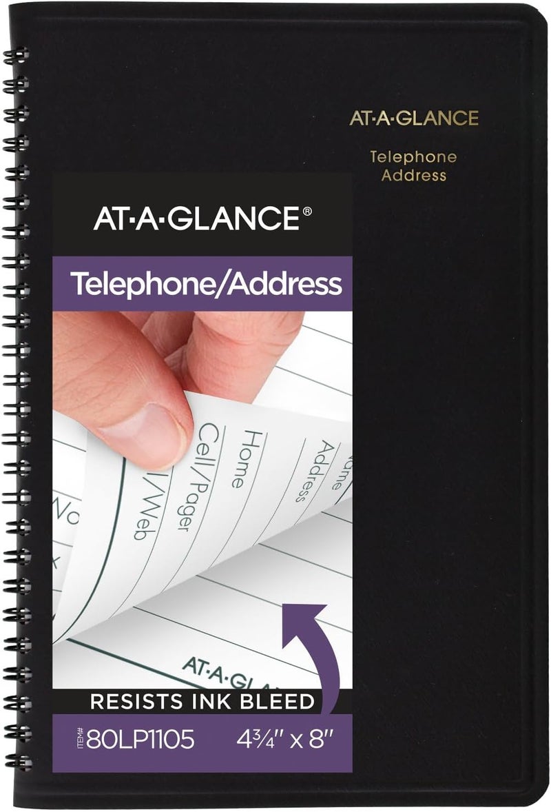آت-أ-جلانس دفتر عناوين الهاتف، طباعة كبيرة، ٥٠٠ إدخال، ٤-٣/٤ بوصة × ٨ بوصة، أسود (٨٠Lp١١٠٥) - Image 1