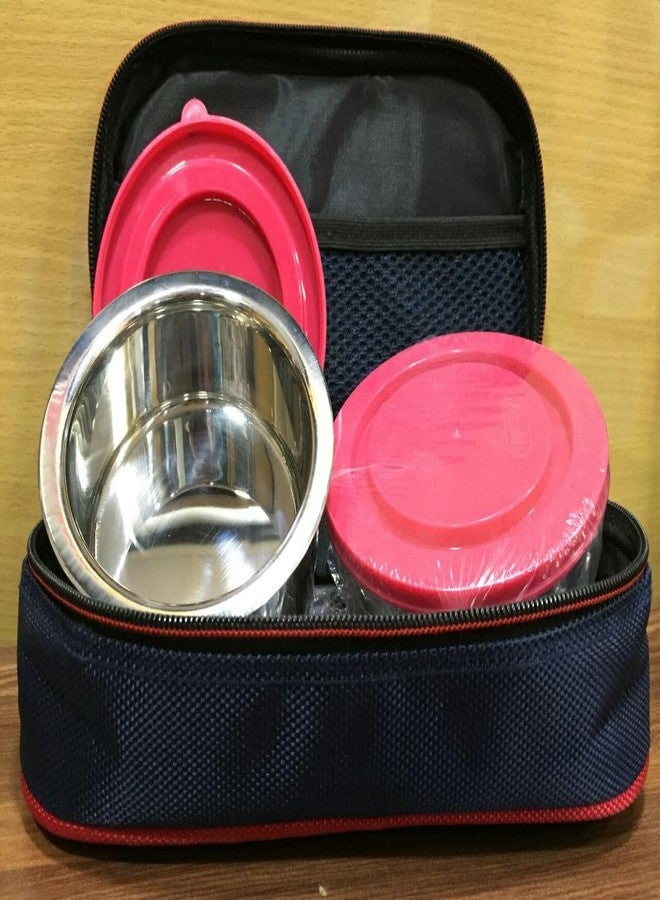 Freshia Stainless Steel Lunch Box with Pink Lid, 270 Container – Leak-Proof, Durable, Food-Grade, Compact, Ideal for Office, School, Travel, Picnic – Blue Carrying Case - Image 1