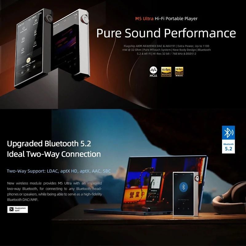 Shanling M5 Ultra Hi-Res Portable Music MP3 Player Bluetooth 5.2, Silver - Image 2