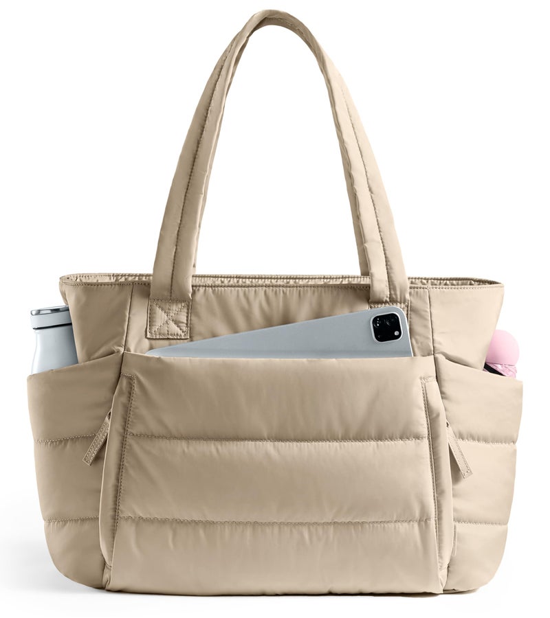 Uselike Tote Bag for Women with Zipper, Quilted Puffer Tote Bag with Compartments, Lightweight Puffy Work Bags for Women Travel (Desert) - Image 1