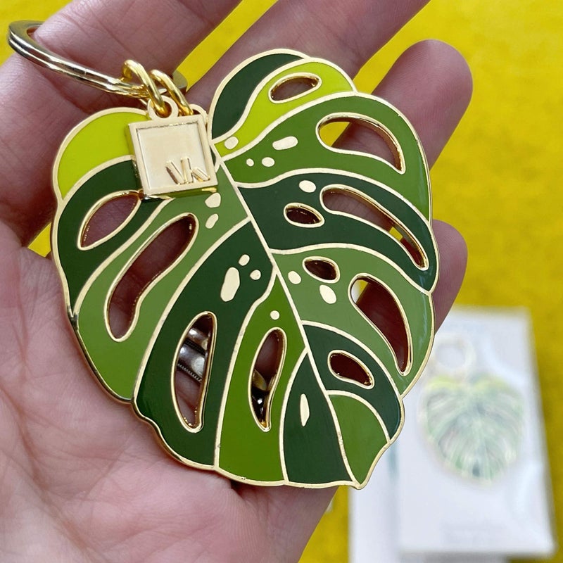ArtAK Monstera Leaf Plant Keychains for Women Cute Keychain Key Chain Plant Lover Gifts Plant Lady (Gold Monstera) - Image 2
