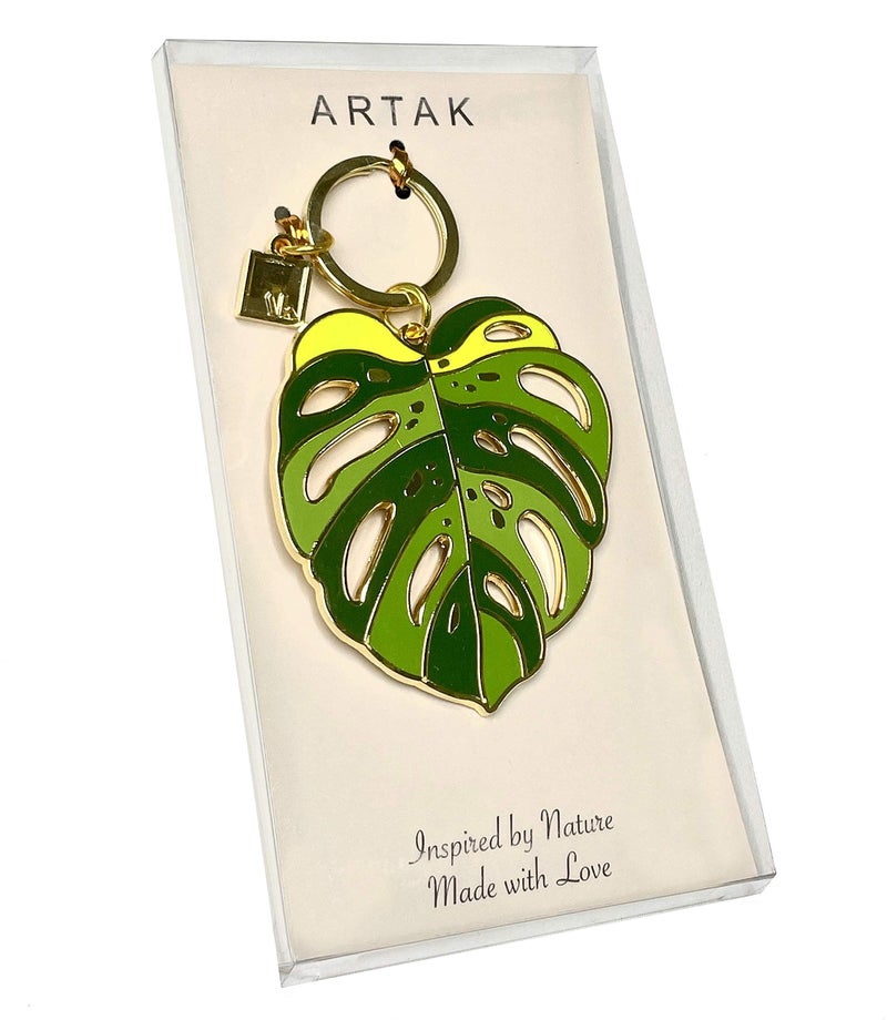 ArtAK Monstera Leaf Plant Keychains for Women Cute Keychain Key Chain Plant Lover Gifts Plant Lady (Gold Monstera) - Image 3