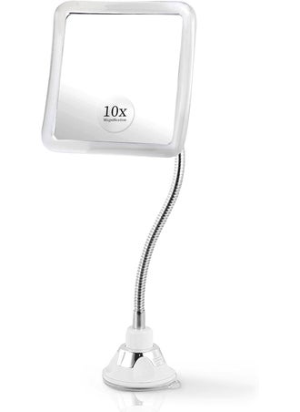 Flexible 10X Magnifying Makeup Mirror with Adjustable Gooseneck and Suction Cup - 2 in 1 Table Mirror and Wall Mount Mirror for Vanity and Bathroom Use - 6.3 x 6.3 Inch (Square)