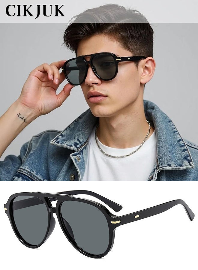CIKJUK Retro Sunglasses for Women Men Aviator Design Sunglass 70s Vintage Men's Women's Sun Glasses Trendy Shades Classic Mens Sun Glas UV400 Protection Eyewear Black - Image 1