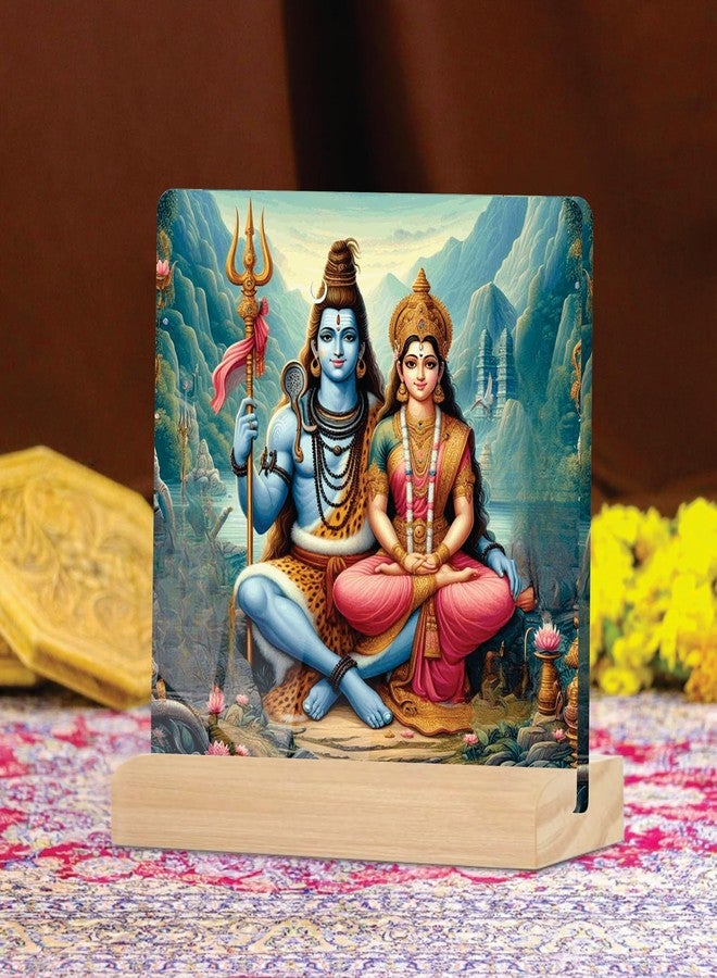 Giftplease Divine Lord Shiva & Goddess Parvati Plaque with Wooden Stand | Religious Photo Frame for Home Temple, Pooja Room, Office & Spiritual Gift for Housewarming, Wedding & Festivals GD_25 - Image 2