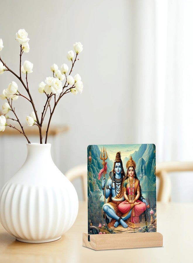 Giftplease Divine Lord Shiva & Goddess Parvati Plaque with Wooden Stand | Religious Photo Frame for Home Temple, Pooja Room, Office & Spiritual Gift for Housewarming, Wedding & Festivals GD_25 - Image 5