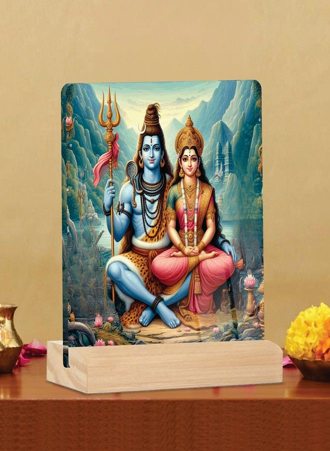 Giftplease Divine Lord Shiva & Goddess Parvati Plaque with Wooden Stand | Religious Photo Frame for Home Temple, Pooja Room, Office & Spiritual Gift for Housewarming, Wedding & Festivals GD_25 - Image 4