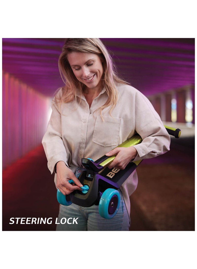 BERG Nexo Foldable LED-Deck Scooter for Kids with Lights - Adjustable Handlebar, Non-Slip Deck - Ages 2-12 - Lime Color