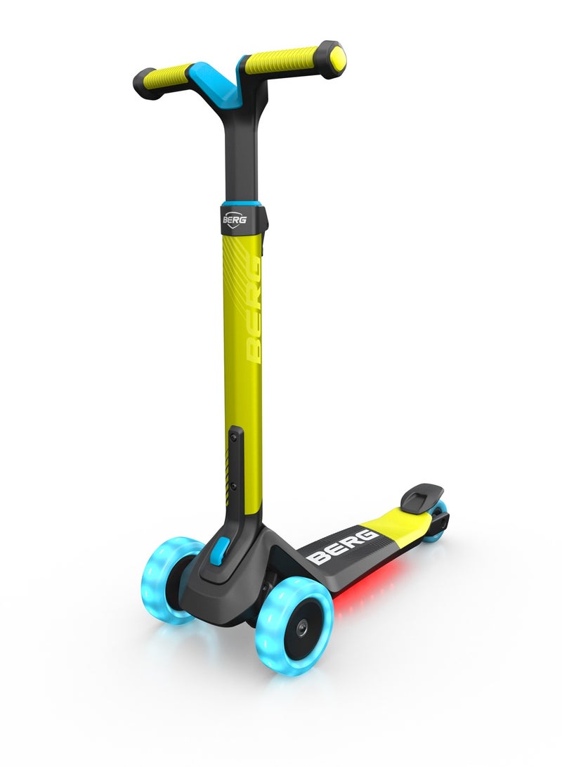 BERG Nexo Foldable LED-Deck Scooter for Kids with Lights - Adjustable Handlebar, Non-Slip Deck - Ages 2-12 - Lime Color