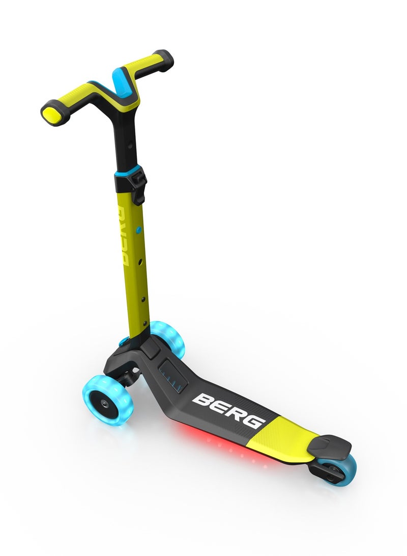 BERG Nexo Foldable LED-Deck Scooter for Kids with Lights - Adjustable Handlebar, Non-Slip Deck - Ages 2-12 - Lime Color