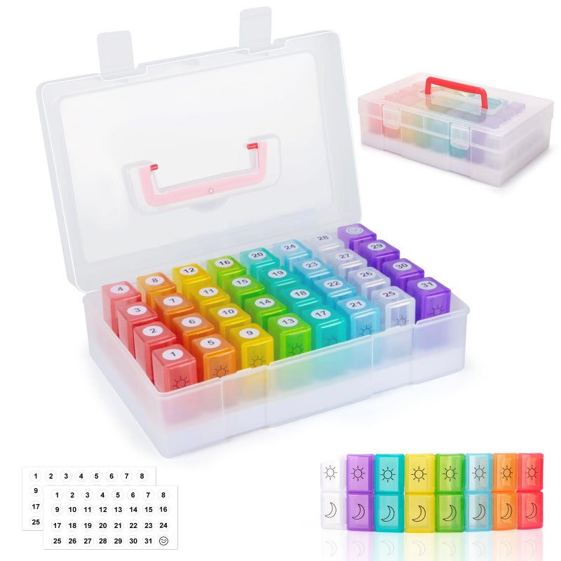 Yewltvep Monthly Pill Organizer 2 Times a Day,30 Day Pill Organizer 2X a Day,Pill Boxes and Organizer 2 Times a Day with Travel Case,Moth Pill Box Am Pm Month Pill Box Organizer with 32 Daily Compartments - Image 1