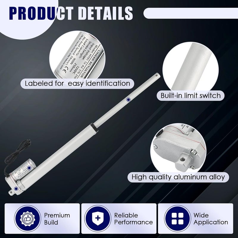 MAOPINER محرك خطي بجهد 12 فولت وطول 10 بوصات مع حامل تثبيت 900N (202 رطل) أقصى رفع 10 مم/ثانية لكرسي الاسترخاء ورفع طاولة التلفاز وسرير التدليك والأريكة الكهربائية - Image 3
