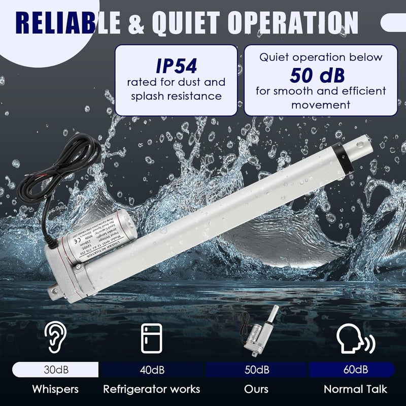 MAOPINER محرك خطي بجهد 12 فولت وطول 10 بوصات مع حامل تثبيت 900N (202 رطل) أقصى رفع 10 مم/ثانية لكرسي الاسترخاء ورفع طاولة التلفاز وسرير التدليك والأريكة الكهربائية - Image 4
