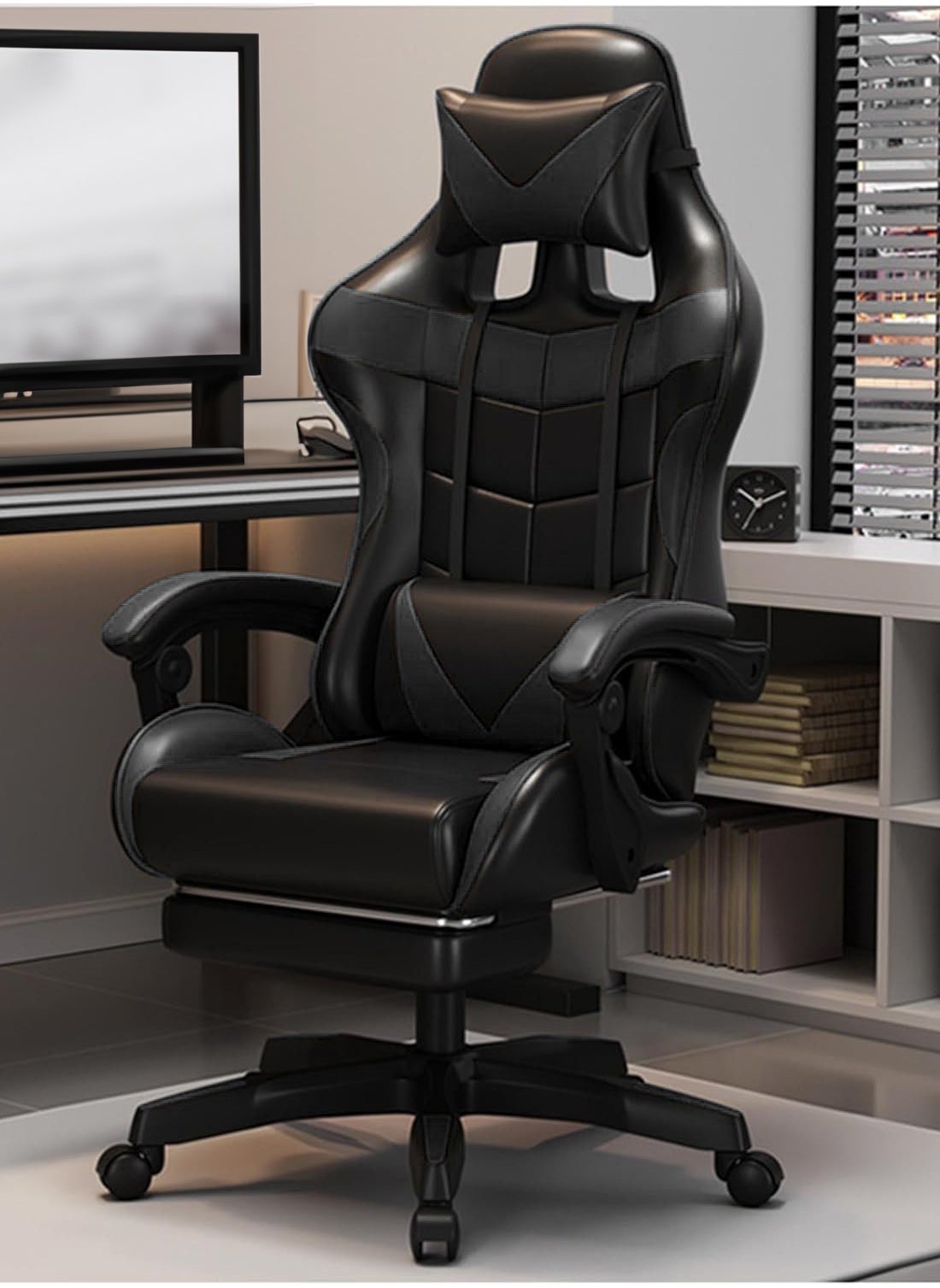 Luxury Gaming Throne: Height Adaptable Racing Chair with 360 Degree Swivel and Premium Tilt Mechanism for Home Office. Premium Ergonomic Racing Gaming Chair with Adjustable Seat Footrest and Headrest 