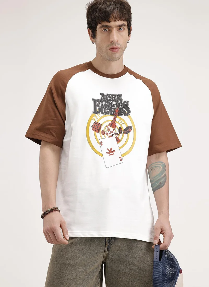 روجن Oversized Ragland Sleeve T-Shirt | White