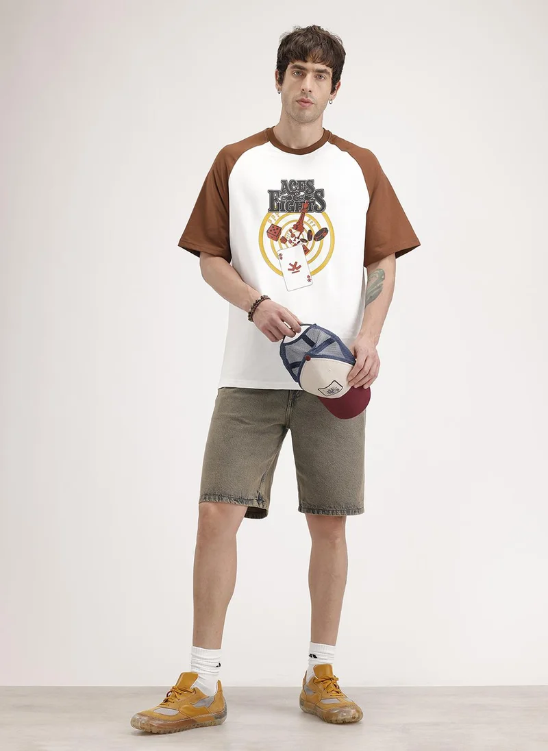 روجن Oversized Ragland Sleeve T-Shirt | White