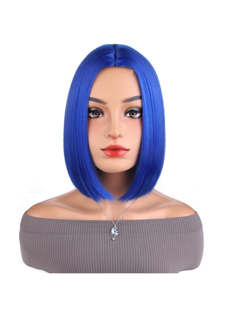 MAGQOO MAGQOO Blue Wig Blue Bob Wig Side Part 10 Inches Women Girls Short Straight Wig Blue Hair Wigs Synthetic Heat Resistant Cosplay Costume Party Wigs 