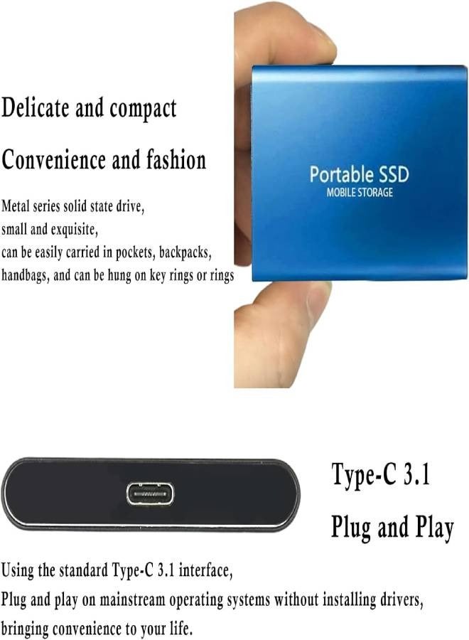 Portable Ssd Mobile Solid State Drive External Hard Drive Usb3.1 Type C, Mini 4TB Expansion Hard Drive Suitable for Desktop, ​Notebook, Mac, Ps4, Etc