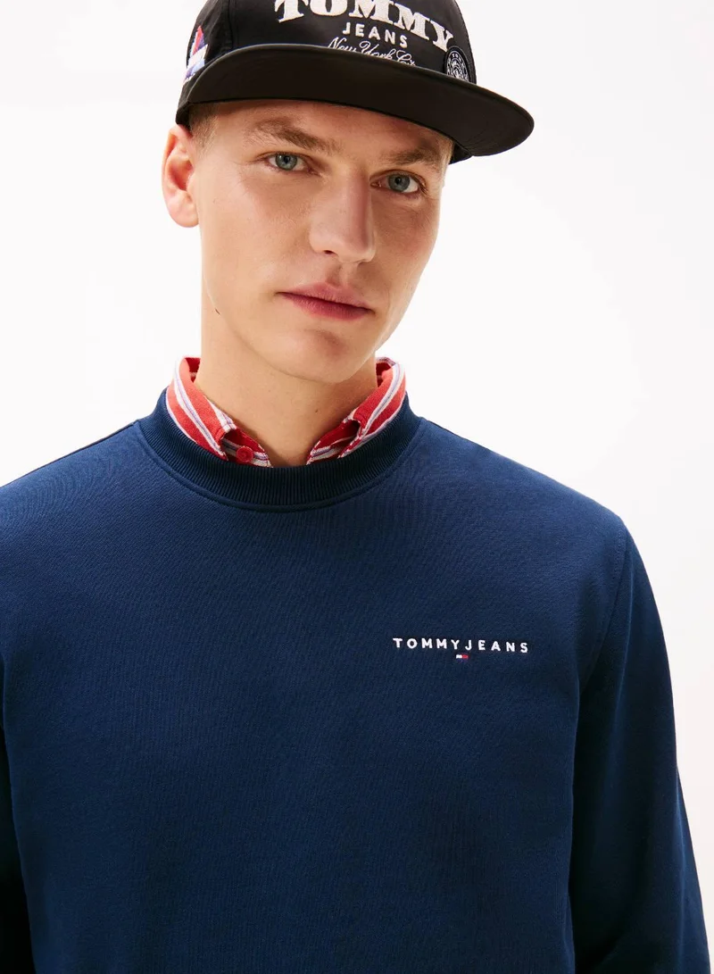 TOMMY JEANS Dark Night Navy Linear Logo Regular Pullover Sweatshirt for Men | Best Price UAE