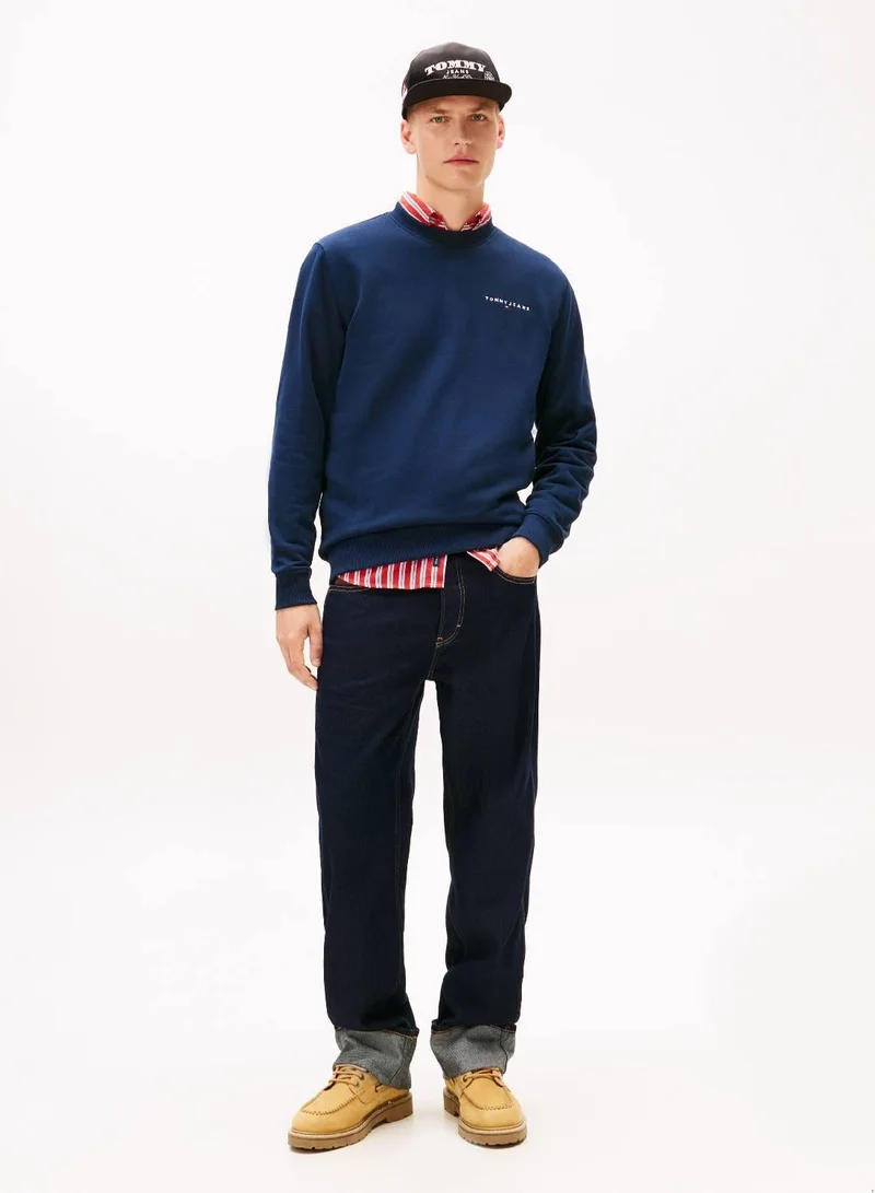 TOMMY JEANS Dark Night Navy Linear Logo Regular Pullover Sweatshirt for Men | Best Price UAE