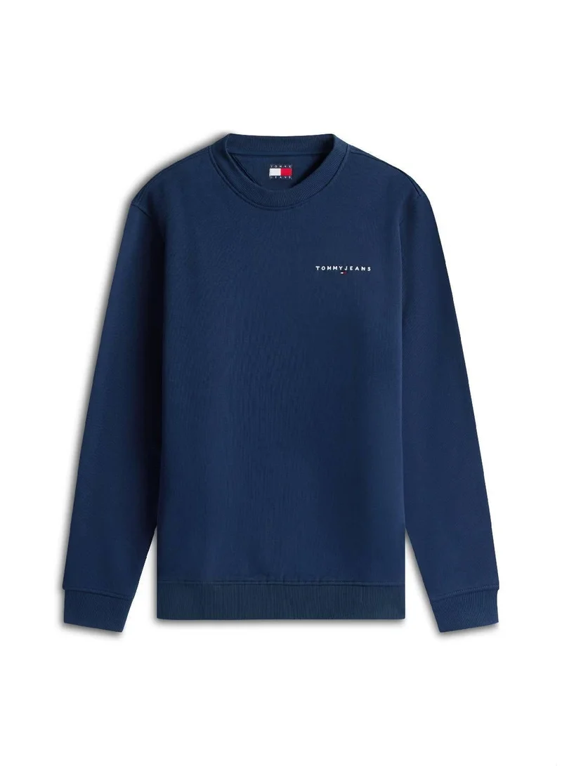 TOMMY JEANS Dark Night Navy Linear Logo Regular Pullover Sweatshirt for Men | Best Price UAE