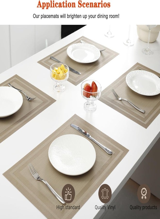 Cilveec Dining Table Mats 6 Pieces, Washable/Heat and Stain Resistant, Indoor/Outdoor Placemats, PVC Table Placemats, Beige/ 6 PCS - Image 2