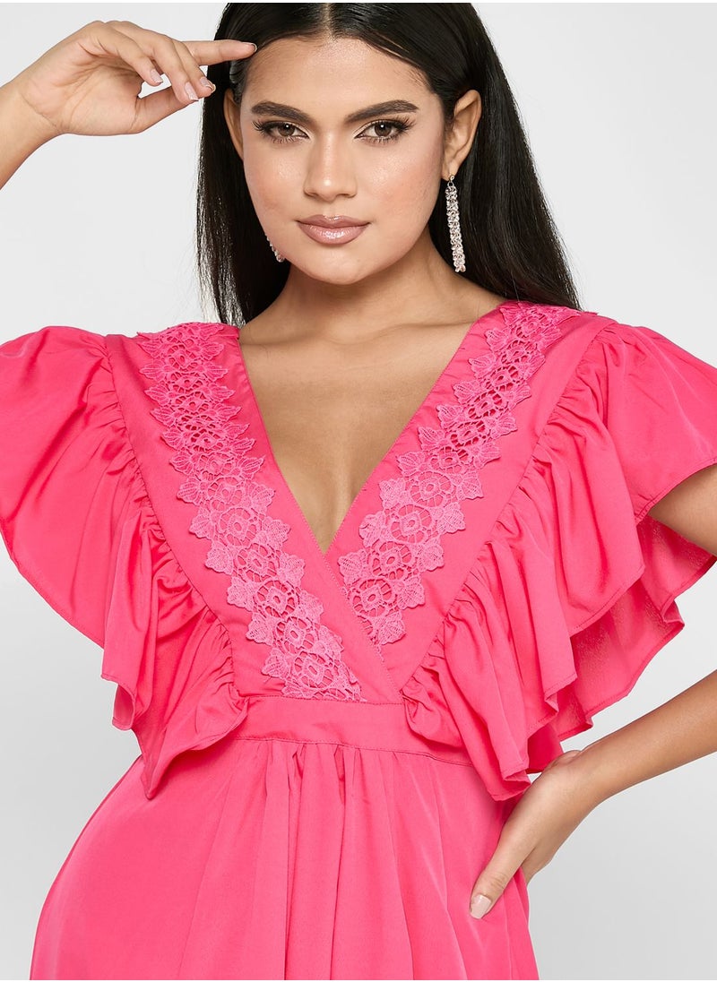 ELLA - Frilled Sleeve A-Line Dress - Image 1