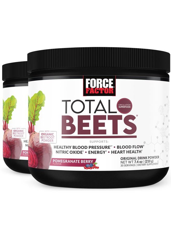Force Factor Total Beets Drink Mix Superfood Powder with Nitrates to Support Circulation, Nitric Oxide, Energy, Endurance, and Stamina, Cardiovascular Heart Health Supplement, 60 Servings, 2-Pack - Image 1