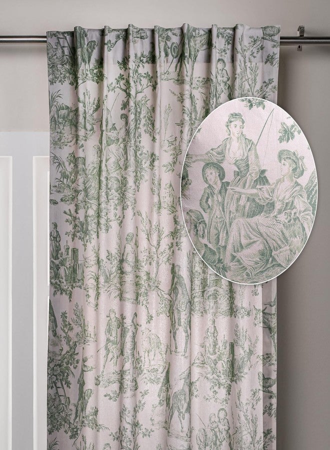 Maison d' Hermine Curtains for living room 100% Cotton 124 inch length One Panel Light Filtering Toile Curtains for Bedroom Windows with rod and loop Pockets (The Miller Antique Green, 50"W x 124"L) - Image 1