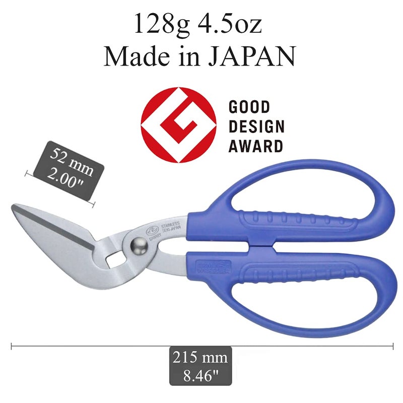 CANARY Corrugated Cardboard Scissors 8.5", Heavy Dudy Craft Scissors Angled Blade, Japanese Stainless Steel, Made in JAPAN, Blue - Image 4