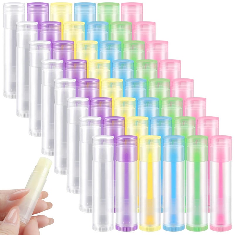 Sumind 300 Pieces Colorful Lip Balm Empty Container 5 ml Refillable Rotatable Clear Tubes Plastic Gloss Lipstick Lip Balm Tubes Holder for DIY Cosmetic Gifts 6 Colors