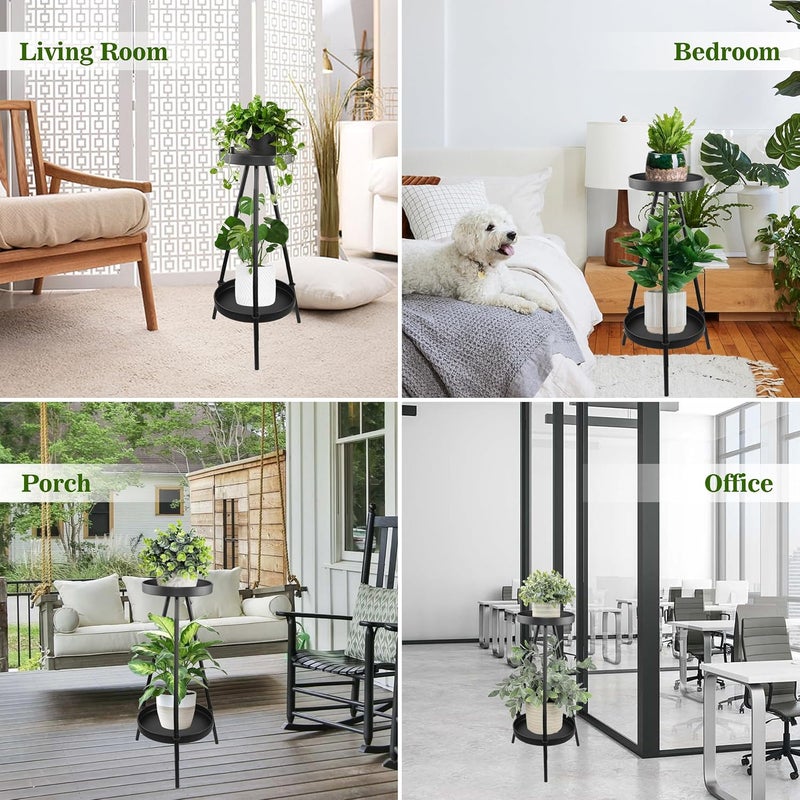 ARTORA Tall Plant Stand, Indoor 2 Tier Adjustable Black Metal Plant Shelf Decorative Corner Plant Rack Modern Tiered Flower Pot Holder Outdoor 2 In 1 Plant Stand for Living Room, Garden, Balcony - Image 4