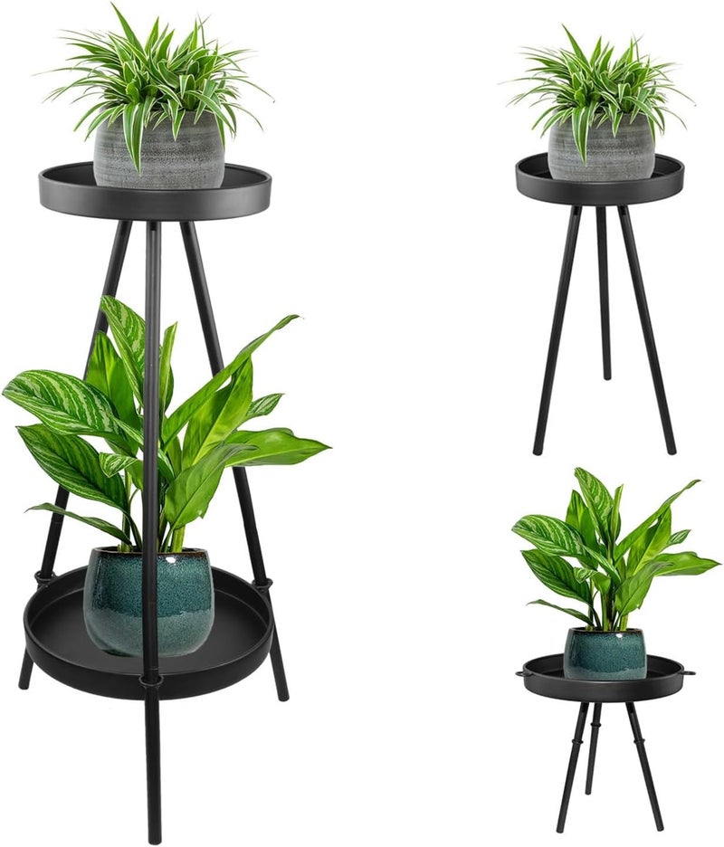 ARTORA Tall Plant Stand, Indoor 2 Tier Adjustable Black Metal Plant Shelf Decorative Corner Plant Rack Modern Tiered Flower Pot Holder Outdoor 2 In 1 Plant Stand for Living Room, Garden, Balcony - Image 1