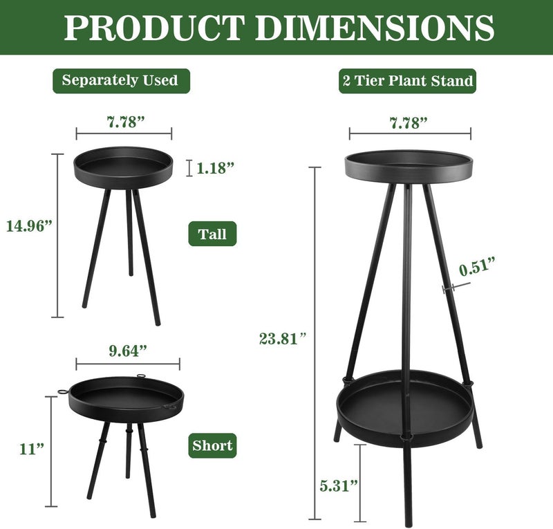 ARTORA Tall Plant Stand, Indoor 2 Tier Adjustable Black Metal Plant Shelf Decorative Corner Plant Rack Modern Tiered Flower Pot Holder Outdoor 2 In 1 Plant Stand for Living Room, Garden, Balcony - Image 5