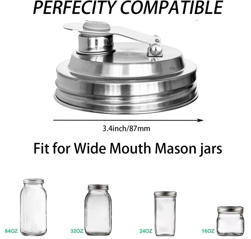 CHOULULUED Mason Jar Pour Spout Lid Stainless Steel,Pour Spout Flip Cap Lids for Mason Jars,No Rust Leaking Proof for Home Brewing Fruit Fermenting Drinks Airtight(2PCS) (Wide Mouth) - Image 2