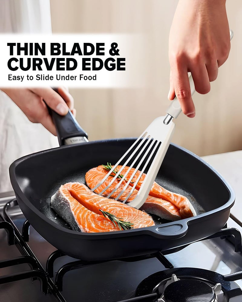 DaiRen Kitchen Silicone Fish Spatula Turner Set of 2, Thin Slotted Spatulas Turner for Nonstick Cookware,Heat Resistant Flexible Stainless Steel Kitchen Cooking Spatula Flipper for Fish, Egg, Pancake (KG) - Image 4