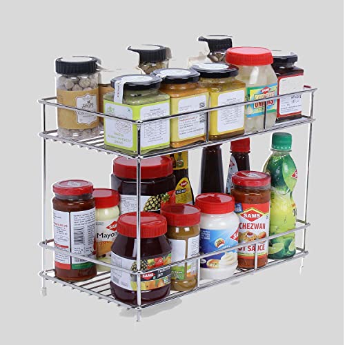 12FOR COLLECTION BIG SIZE Stainless Steel 2 Layer Kitchen Spice Rack| Modular Kitchen Storage Rack Big Size Stainless Steel Cup Stand, Coffee and Tea Mug Holder (Silver, 12 Cups Stand, Step Shelf) - Image 2