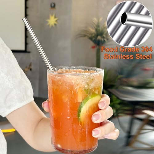 morneve Stainless Steel Straws Metal Reusable Drinking Straw for Juice Iced Coffee Cold Beverage Water Highball Glasses 20oz Tumblers Mugs Cups, 0.24" 6mm Wide 215mm Long, Set of 8 with Brush, Silver - Image 4