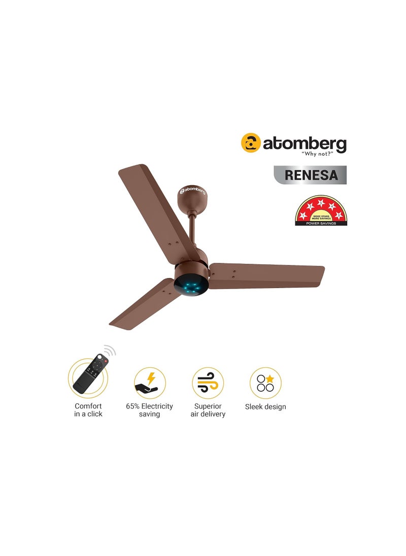 Generic - atomberg Renesa 900mm BLDC Ceiling Fan with Remote Control | BEE 5 star Rated Energy Efficient Ceiling Fan | High Air Delivery with LED Indicators | 2+1 Year Warranty (Matte Brown) - Image 1