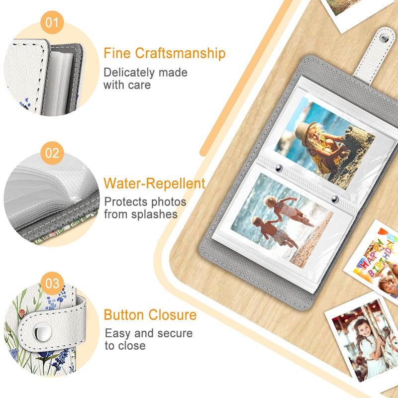 Lebrocoli Vintage Floral Small Photos Album for 2x3 Inch Films, 56 Pockets Mini Cute Albums Book for Polaroid Fujifilm Instax Mini Instant Camera Printer, Kpop Photocard Pictures Binders Holders - Image 4