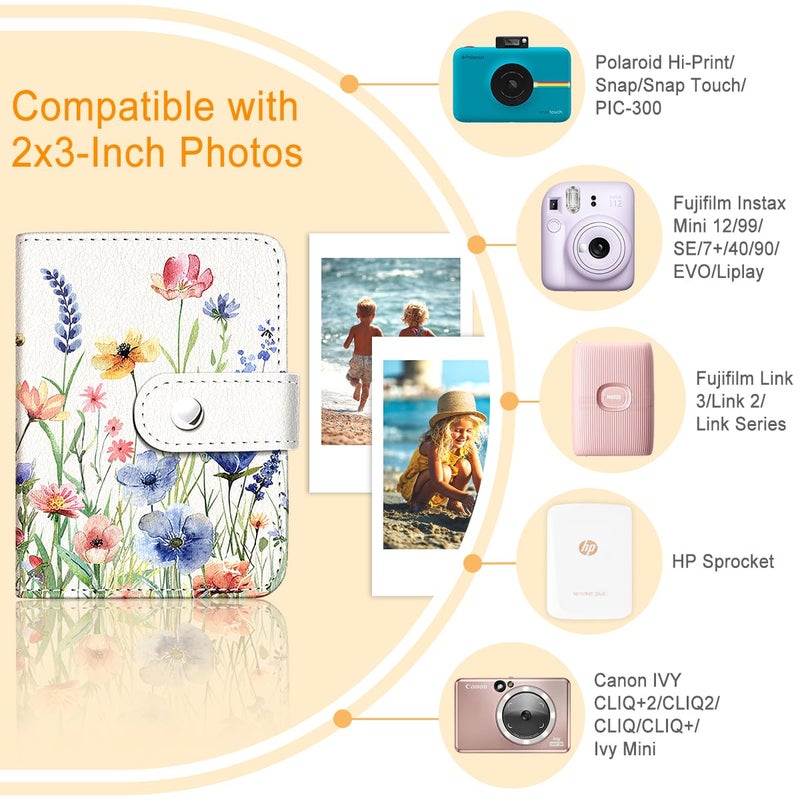 Lebrocoli Vintage Floral Small Photos Album for 2x3 Inch Films, 56 Pockets Mini Cute Albums Book for Polaroid Fujifilm Instax Mini Instant Camera Printer, Kpop Photocard Pictures Binders Holders - Image 3