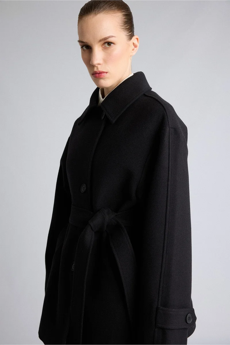 Defacto  Regular Fit Belted Wool Blend Coat with Button Closure for Women | Best Price UAE