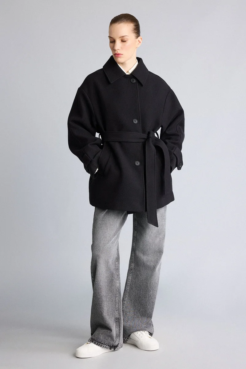 Defacto  Regular Fit Belted Wool Blend Coat with Button Closure for Women | Best Price UAE