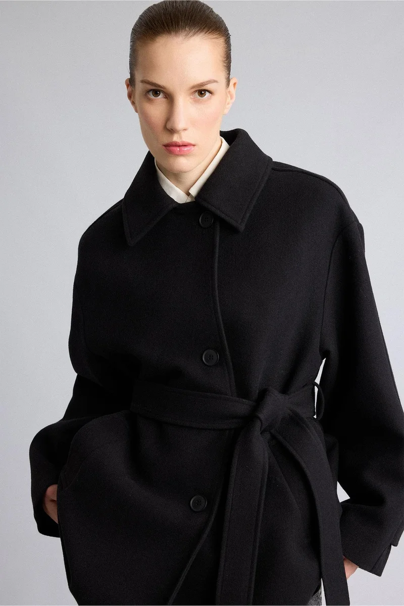 Defacto  Regular Fit Belted Wool Blend Coat with Button Closure for Women | Best Price UAE