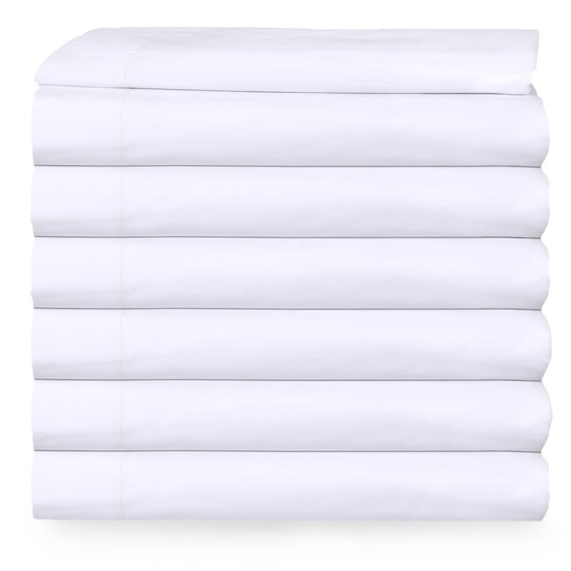 MAGTEX Queen Flat Sheet only Pack of 6 Bulk 90 x 110 Inches White Polycotton T200 Percale Weave  Top Bed Sheet for Home Bedding Hospital Massage Table Hotel Easy Care Soft Feel