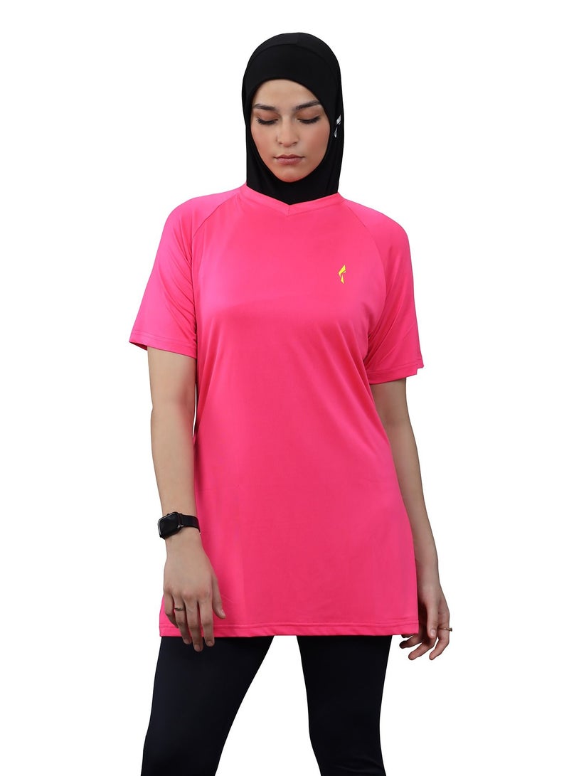 FLUSH Flush Women's Long and Loose V-Neck T-Shirt, Plus Size Modest Sports Tee, Casual Yoga Shirt  - Image 2