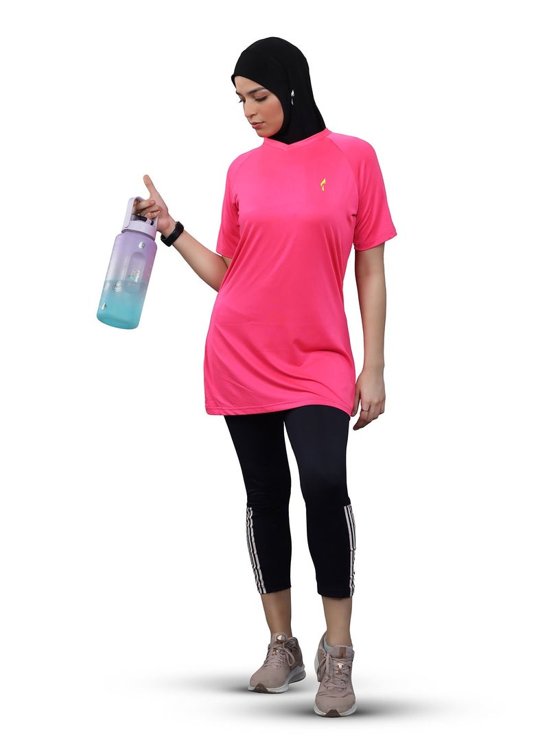 FLUSH Flush Women's Long and Loose V-Neck T-Shirt, Plus Size Modest Sports Tee, Casual Yoga Shirt  - Image 3