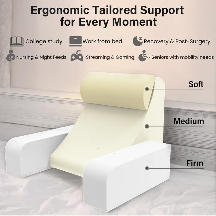 ENITYA Reading Pillow for Sitting in Bed Adult, 19" Back Support Pillow for Bed Sitting up, Backrest Cushion for Reclining,Gaming,Resting,Watching TV in Couch or Floor, Wedge with Arms, Medium(Grey) - Image 4