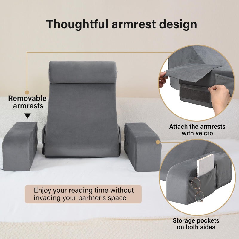 ENITYA Reading Pillow for Sitting in Bed Adult, 19" Back Support Pillow for Bed Sitting up, Backrest Cushion for Reclining,Gaming,Resting,Watching TV in Couch or Floor, Wedge with Arms, Medium(Grey) - Image 5